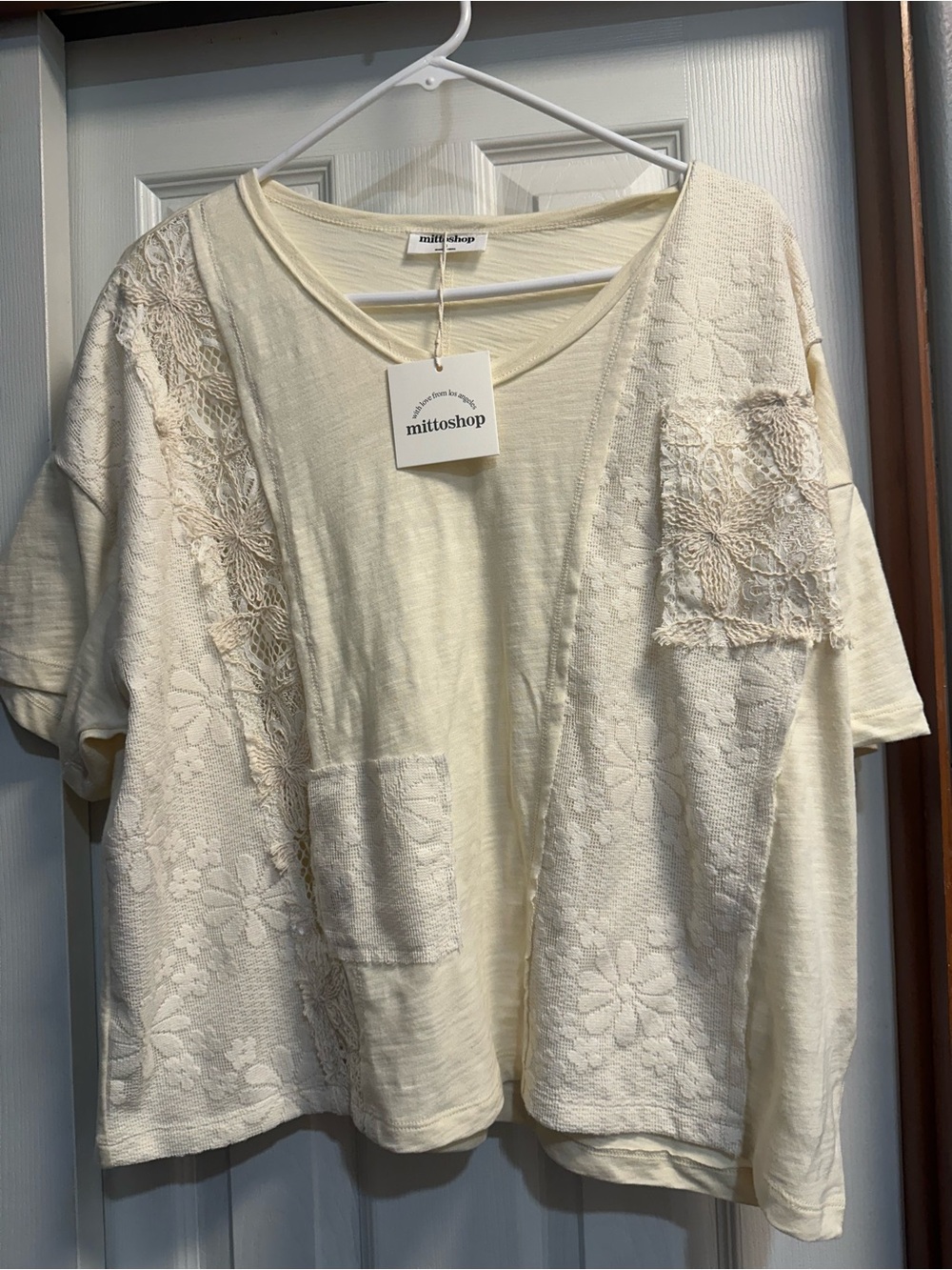 mittoshop Cream Floral Lace Panel Tunic